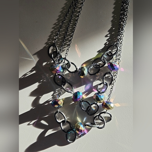 Black chain necklace with iridescent purple beads! - Picture 4 of 5